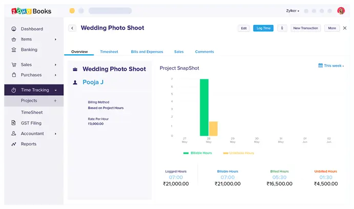 Zoho Books Timesheet Yellow Monkey